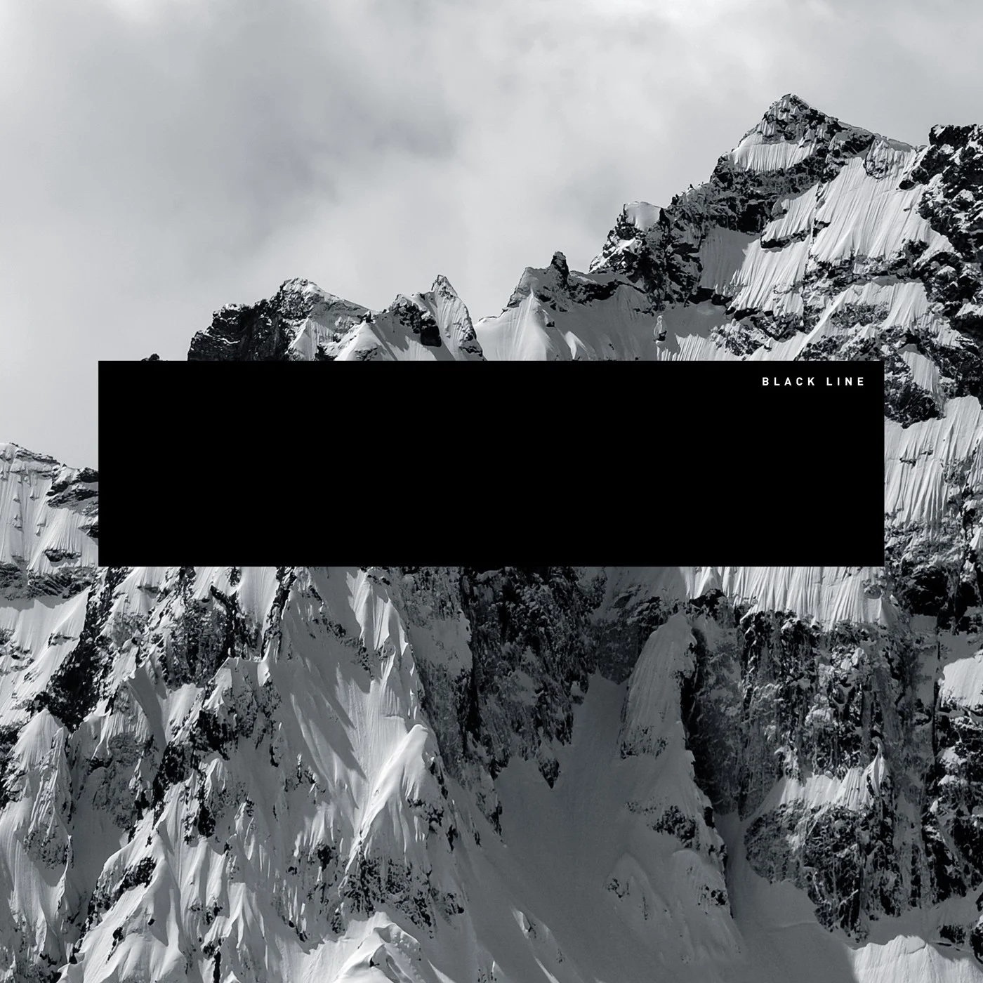 Black Line album artwork: a black band across a monochrome mountain range