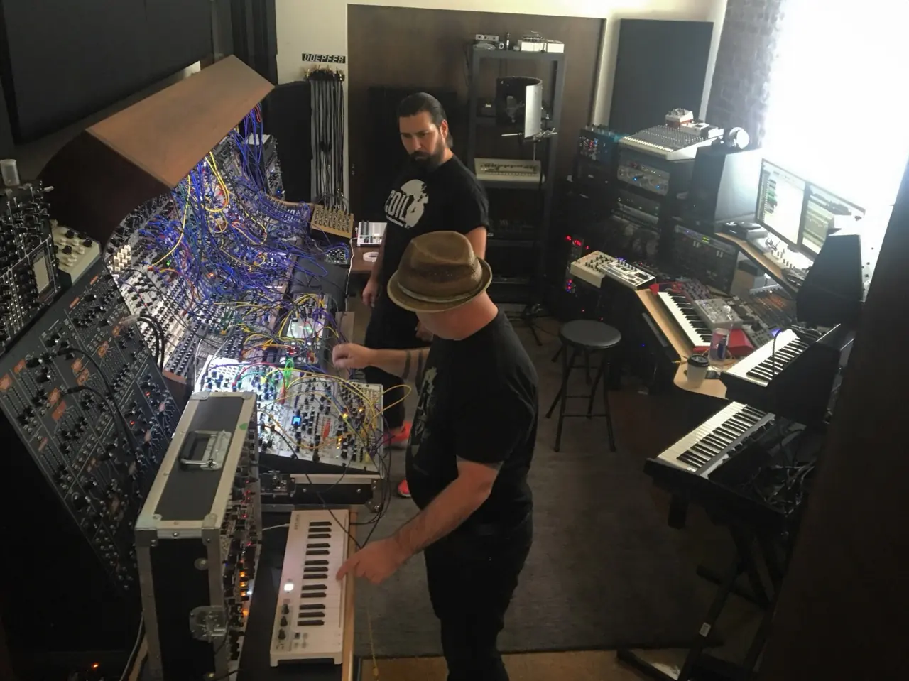 Bon Harris and Brad at the modular in the Los Angeles studio, seen from above